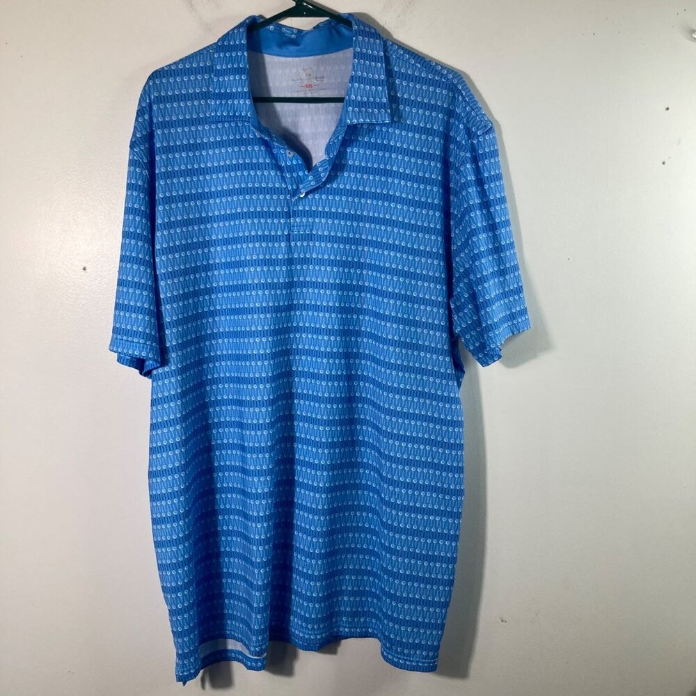 Mens Southern Tide Golf Polo Tees Balls Short‎ Sleeve 2XL Blue White
